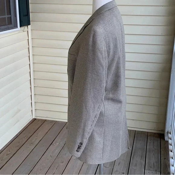 LANDS END Houndstooth Blazer Wool Silk Linen Blend Mens 46L Sport Coat Jacket - Picture 3 of 14